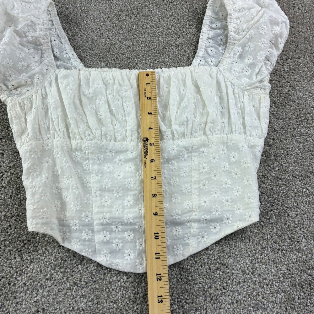 White Eyelet Embroidered Puff Sleeve Crop Top Juniors‎ M Cottagecore Coquette - Picture 5 of 11